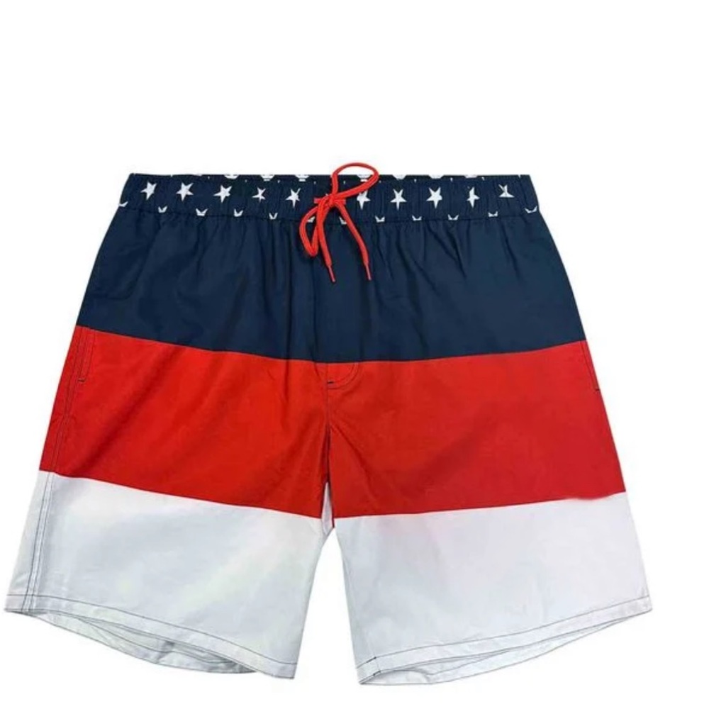 Men's Red, White, and Blue Americana Swim Shorts L